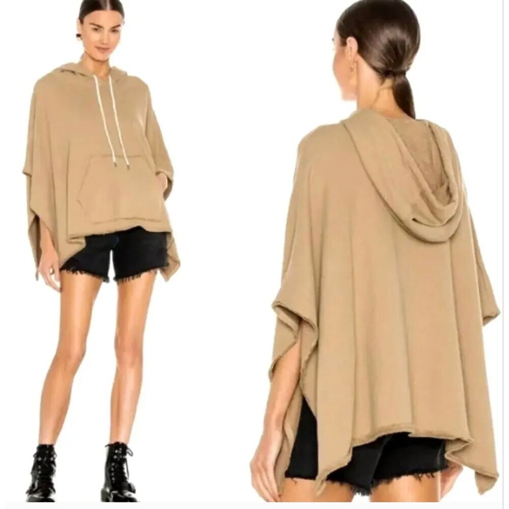ATM Anthony Thomas Melillo Tan French Terry Hooded Poncho OS Sweatshirt Boho NWT